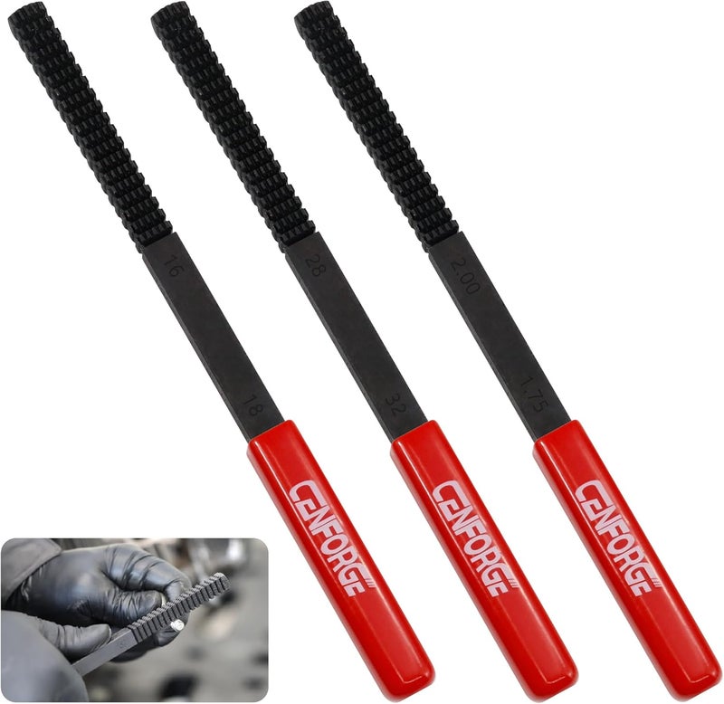 CENFORGE Store 3PCs Thread Restorer File Set Metric & SAE UNC UNF - Restorer Kit & Repair Tool for External Bolts, Screws, Pipes with Safety Caps - Image 1